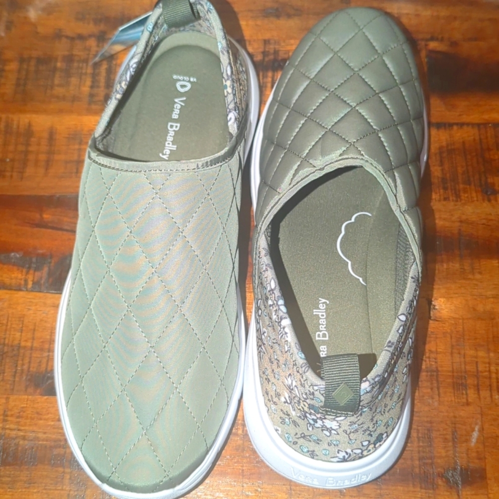 Vera Bradley Women's Quilted Slip-On Sneakers - Sage Green Size 9 Cloud